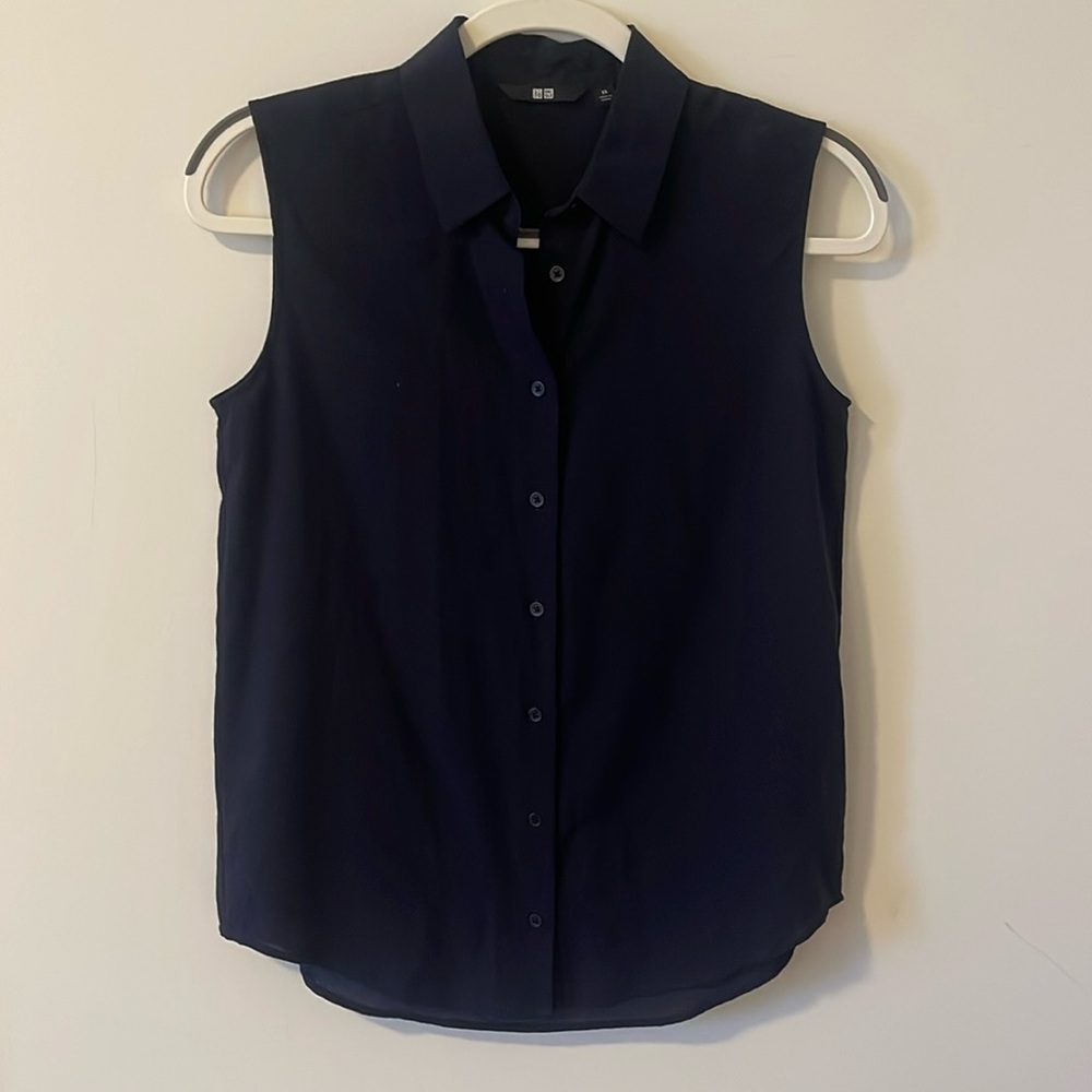 navy button down tank